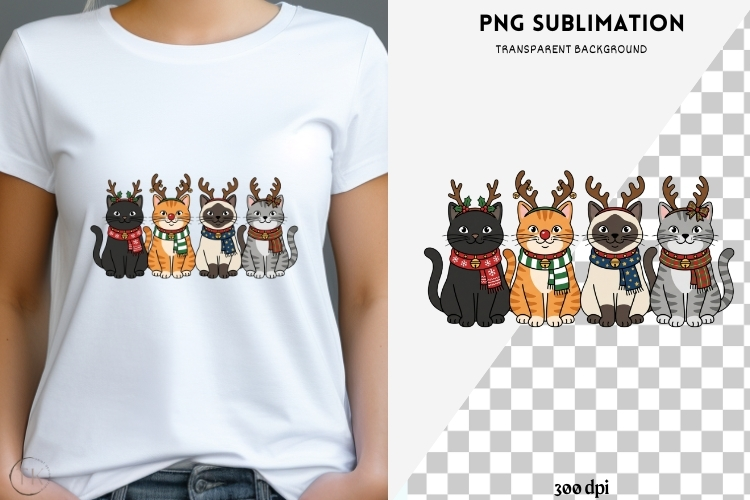 Cute Christmas cats png design for T-shirts