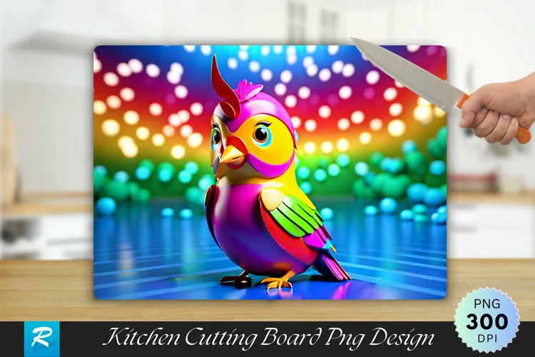 3D Colorful Bird Cutting Board Sublimation Design