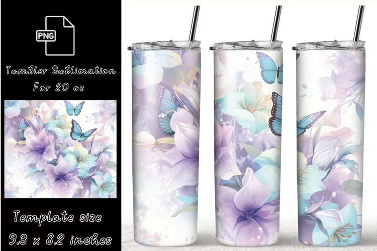 Sublimation butterfly flowers tumbler, woman's tumbler