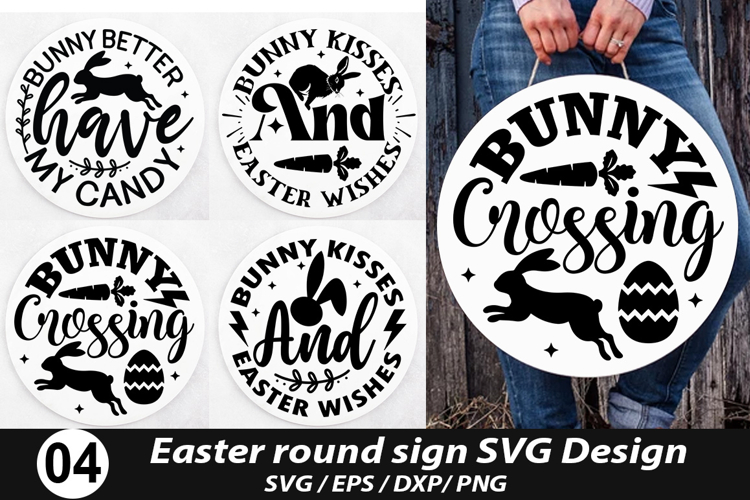 Easter Round Sign SVG Design - Bunny kisses and easter wishe