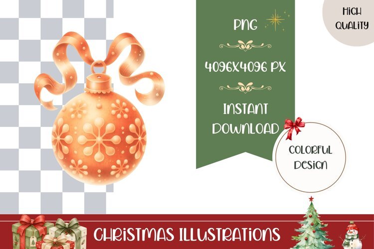 Cartoon Christmas Ball Illustration, Gold Christmas PNG example image 1
