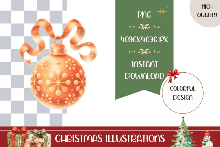 Cartoon Christmas Ball Illustration, Gold Christmas PNG