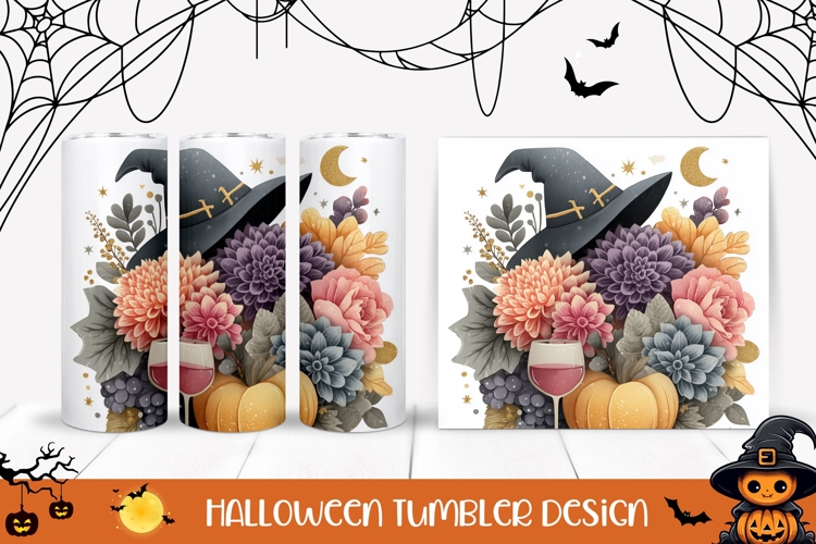 Floral Halloween Hat Tumbler, Floral Pumpkins Tumbler