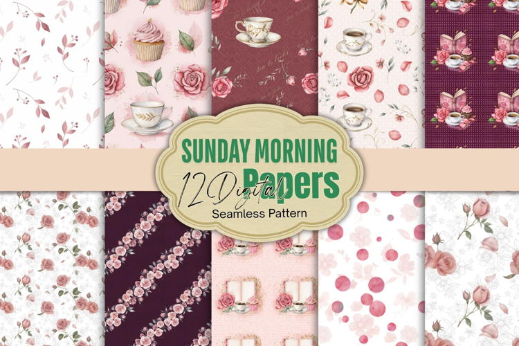 Watercolor Coffee and Books Digital Paper