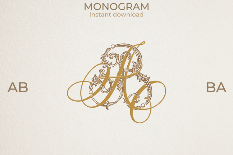 AB BA Wedding Monogram Logo | Elegant Initials Vector