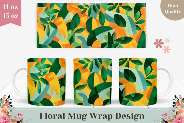 Floral Mug Wrap Design, Abstract Summer Mug Sublimation