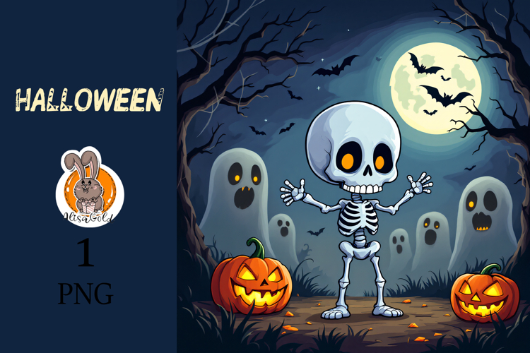skeleton , halloween, pumpkin example image 1