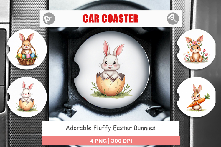 Fluffy Easter Bunnies Car Coaster