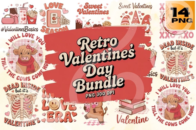 Retro Valentine’s Day PNG Bundle 14 example image 1