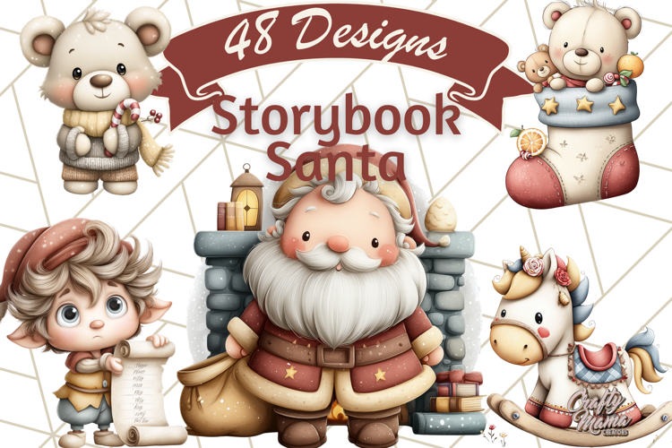 Storybook Santa & Friends PNG Clipart, Christmas Png Clipart