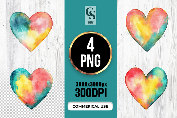 Watercolor Abstract Rainbow Heart Clipart Sublimation PNG