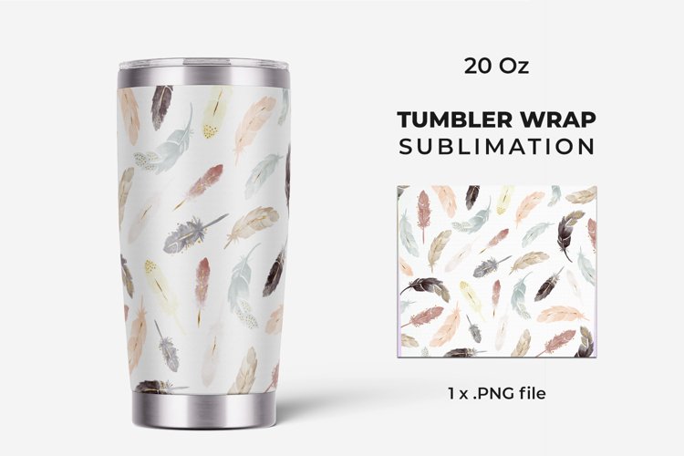 Watercolor Feathers Tumbler Wrap Sublimation