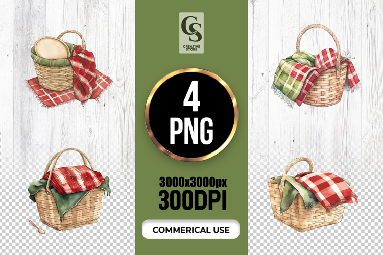 Picnic Basket Watercolor Clipart Sublimation PNG