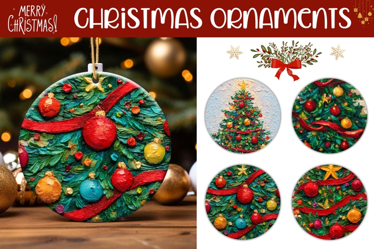 Art Christmas Tree Round Ornament, Christmas Gift Tags