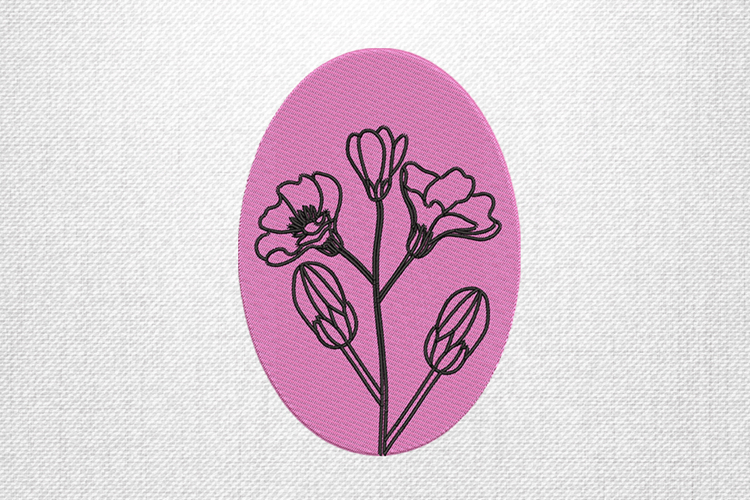 Minimalist Floral Line Art Pink Oval Embroidery Design