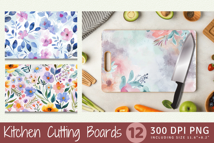 Pastel Watercolor Floral Cutting Boards sublimation Design
