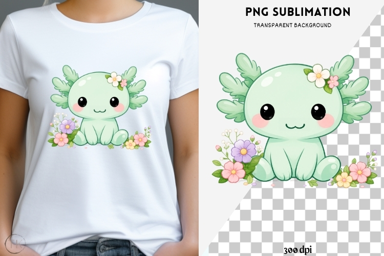Pastel kawaii axolotl png design for T-shirts