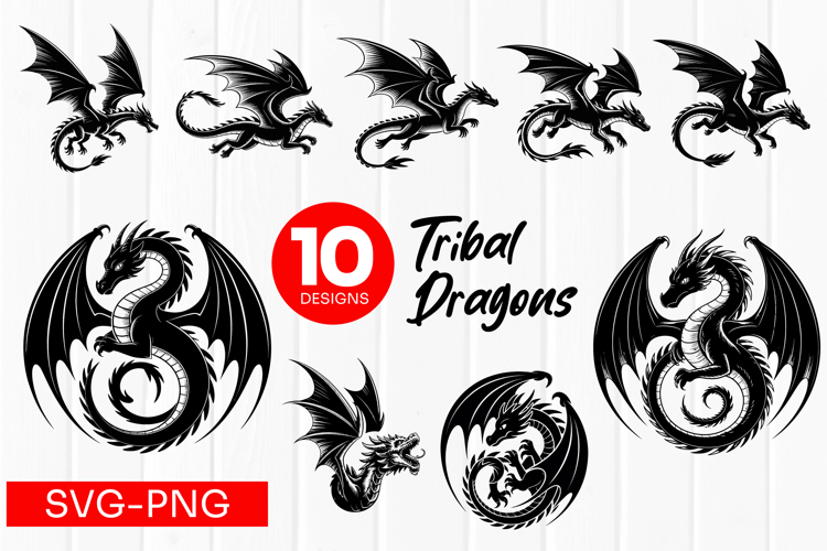 Tribal Dragon Tattoo Clipart SVG PNG
