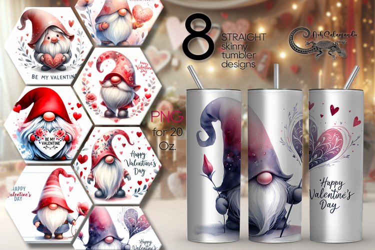 Valentine gnome | watercolor tumbler sublimation design
