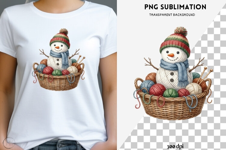 Yarn snowman png design for T-shirts example image 1