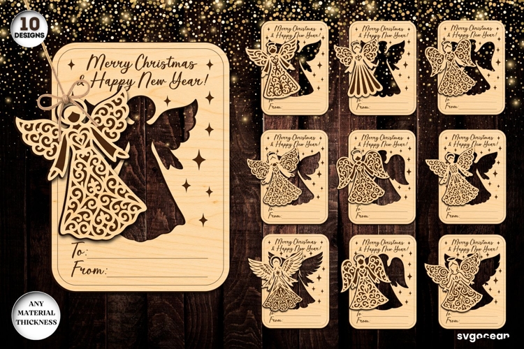 Christmas Card Angel Ornament Bundle | Laser Cut | SVG