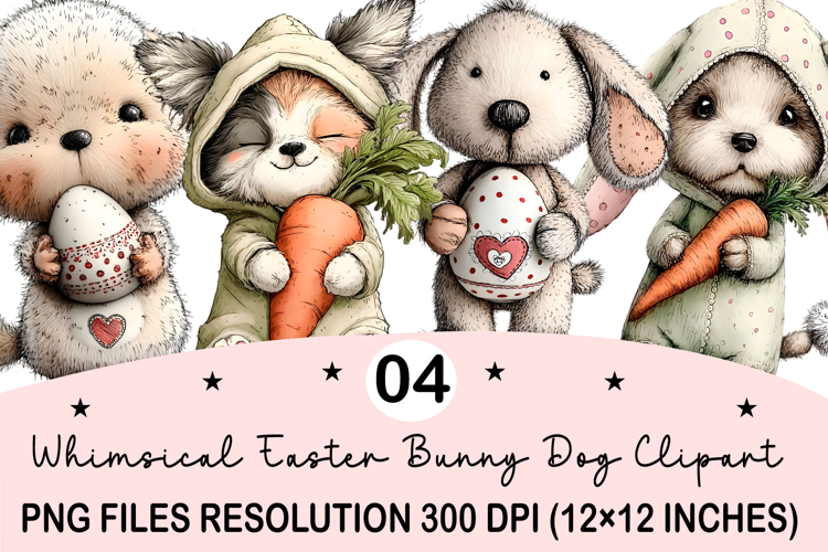 Whimsical Easter Bunny Dog Clipart Watercolor Easter Bunny