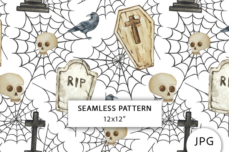 Watercolor Halloween Seamless Pattern example image 1