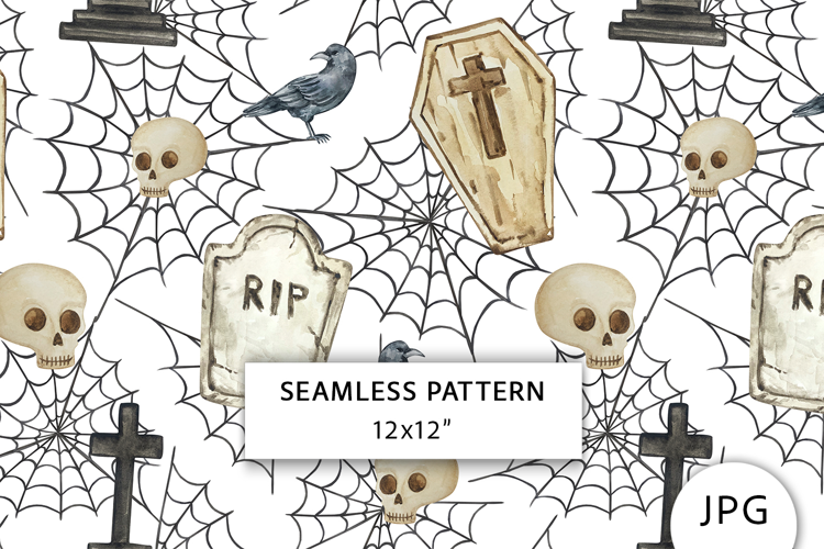 Watercolor Halloween Seamless Pattern