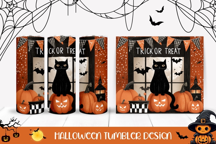 Trick Or Treat Halloween Tumbler, Halloween Cat Tumbler PNG