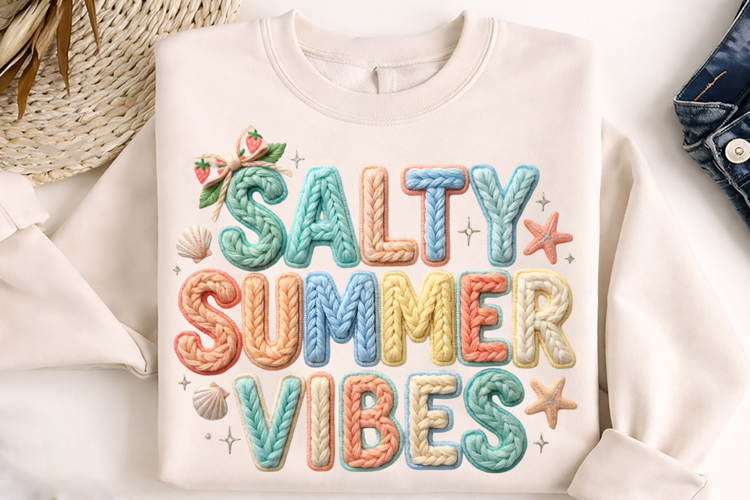 Salty Summer Vibes Retro Beach T-Shirt Sublimation Design