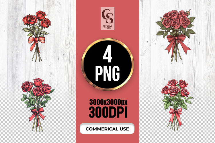 Red Rose Bouquet Floral Clipart Sublimation PNG