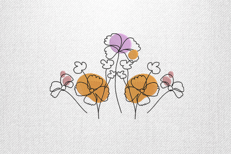 Minimal Colorful Poppy Flower Line Embroidery Design