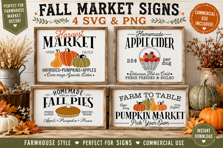 Fall Market SVG PNG, Pumpkin Apple Cider Farmhouse Signs