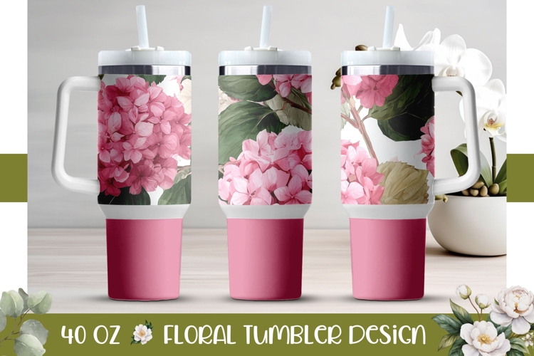 Flowers Tumbler Design, Pink Hydrangea 40 Oz Tumbler