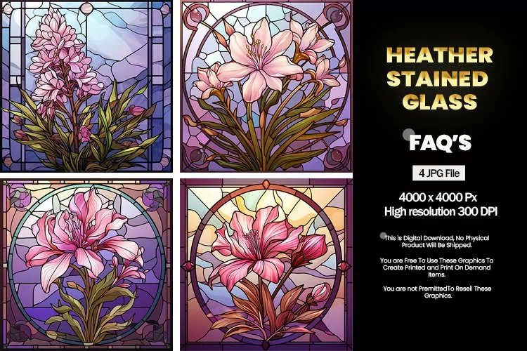 Stained Glass Heather Flower Square Coaster - 04 Variations