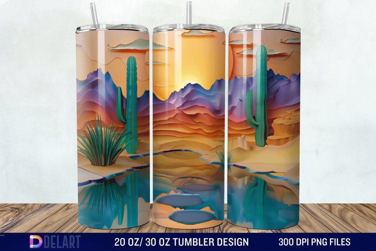 3D Tranquil Desert Oasis Stained Glass Tumbler Wrap example image 1