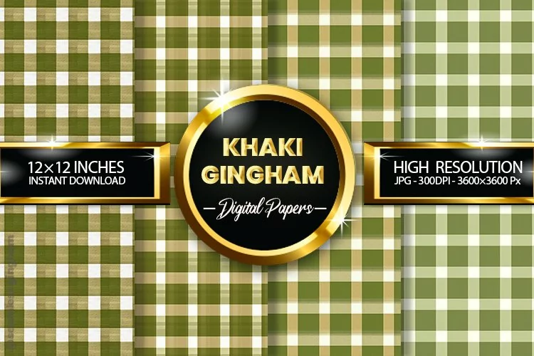Khaki Gingham Digital Papers 04 Variations