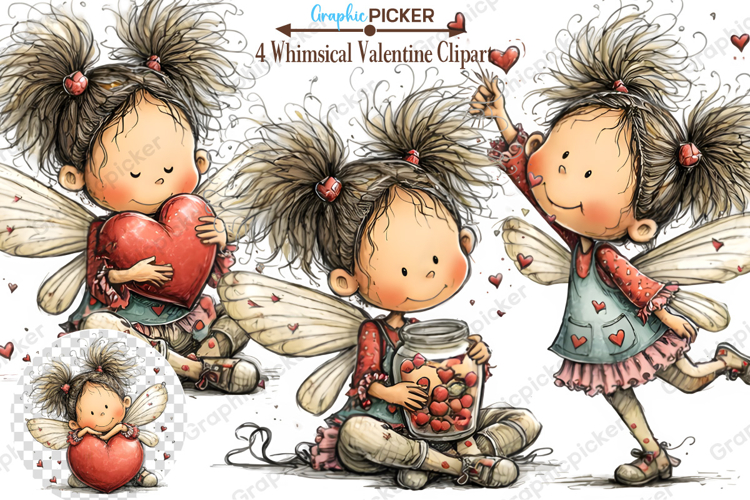 Whimsical Valentine Fairy Clipart, Valentines Day PNG