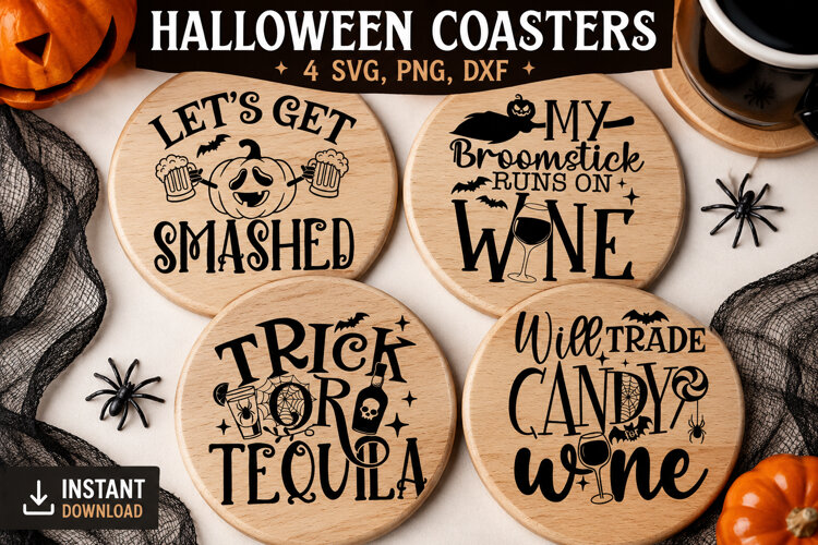 Halloween Coasters SVG PNG, Funny Spooky Drink Sayings example image 1