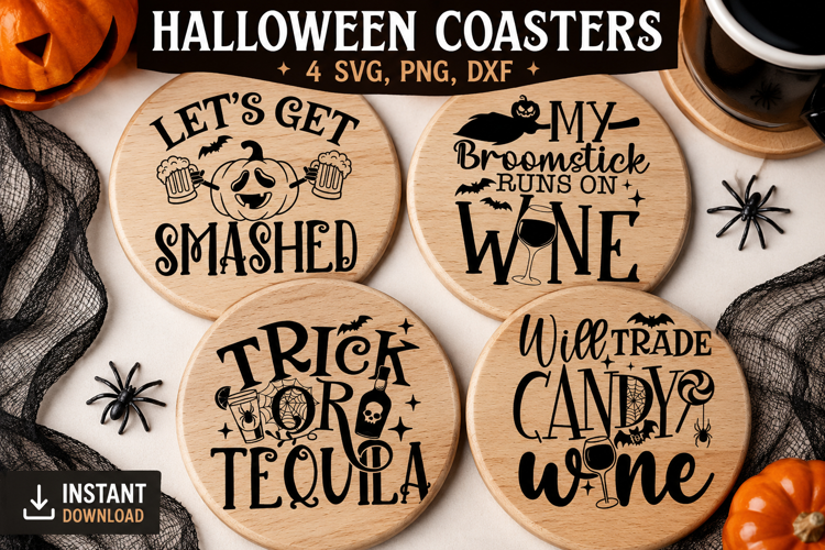 Halloween Coasters SVG PNG, Funny Spooky Drink Sayings