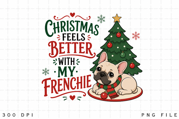 Frenchie Christmas PNG, French Bulldog Christmas Design