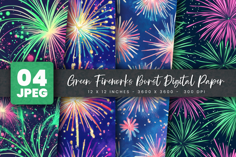 Green Fireworks Burst Digital Paper