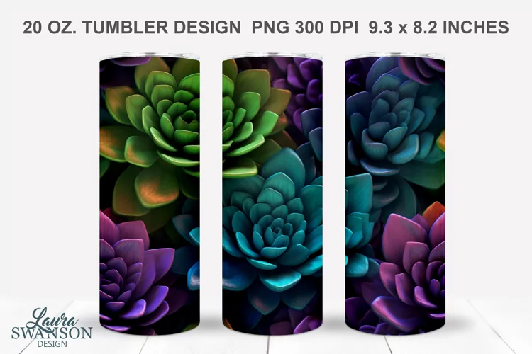 3D Colorful Succulents Sublimation Tumbler Wrap #1
