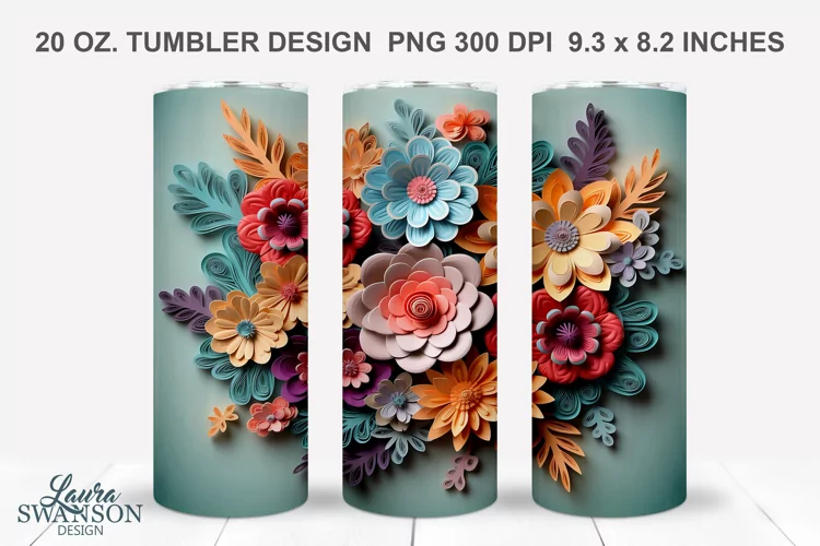 3D Paper Quill Vintage Flowers Sublimation Tumbler Wrap #1