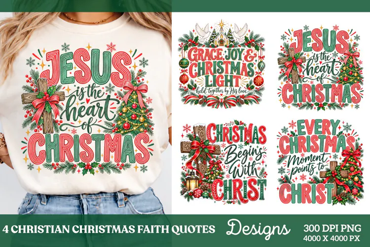 4 Christian Christmas Shirt Designs, 4 Nativity Faith Quote