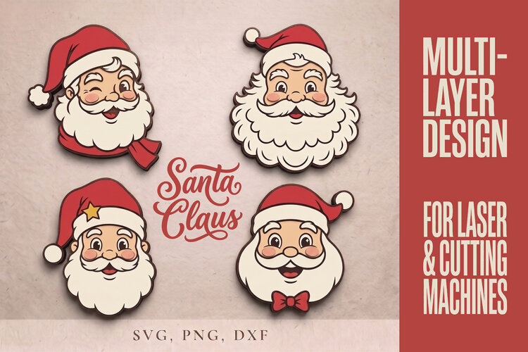 Christmas Santa SVG, Cute Santa Head Ornaments, Laser Cut example image 1