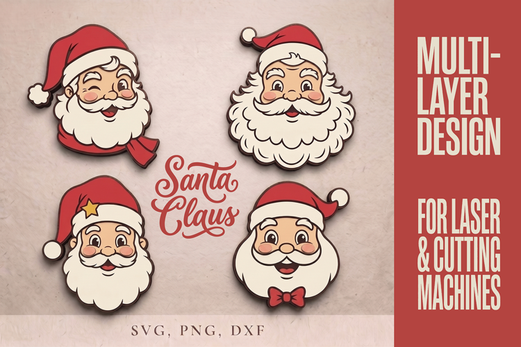 Christmas Santa SVG, Cute Santa Head Ornaments, Laser Cut