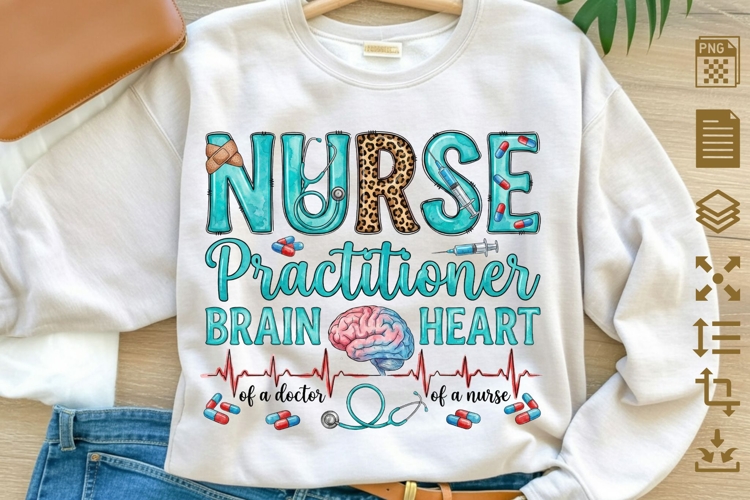 Nurse Practitioner PNG, NP Brain and Heart Sublimation