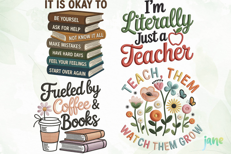 Teacher Embroidery Clipart Sublimation