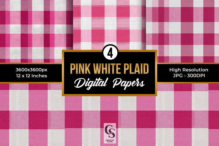 Pink White Plaid Digital Paper Pattern